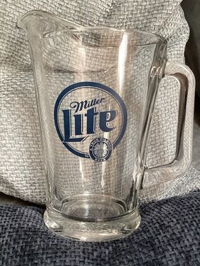 Clear Glass Miller lite Beer Pitcher with Blue Logo